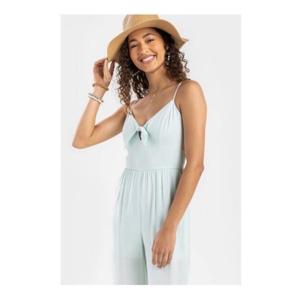 Francesca’s NWT Mint Green Knot Tie Front Jumpsuit Womens Size S - Picture 3 of 7
